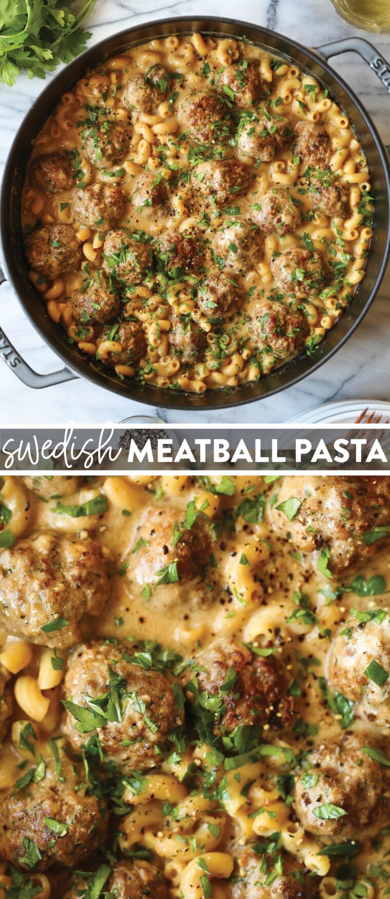 Swedish Meatball Pasta - Everyone's favorite Swedish meatballs and pasta tossed in a dreamy, silky cream sauce! An easy weeknight dinner with make-ahead meatballs!