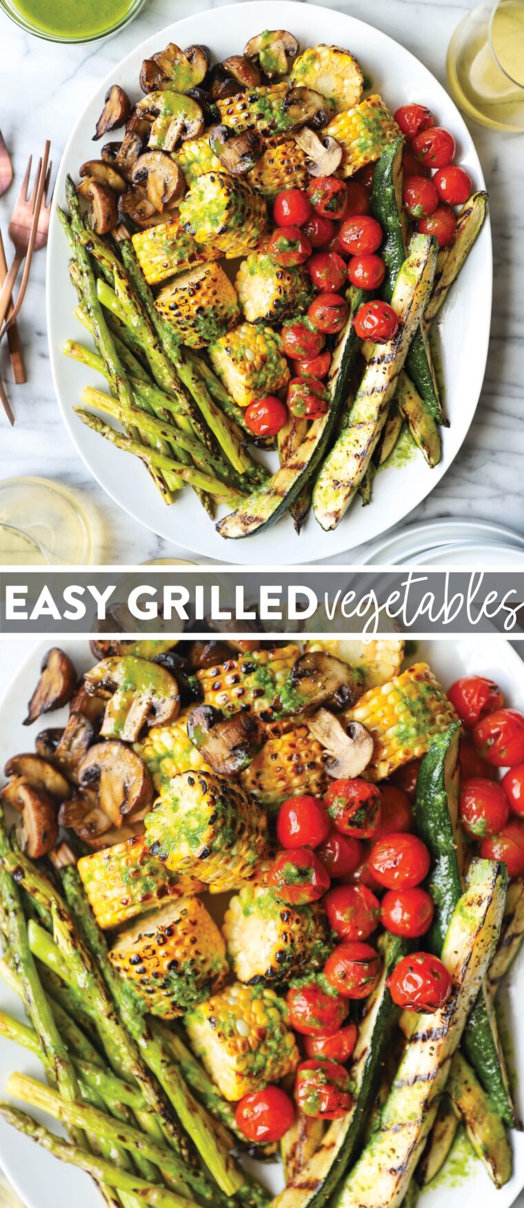 Easy Grilled Vegetables - Perfectly crisp-tender easy grilled vegetables to elevate any main dish! Served with a tangy, garlicky basil sauce you'll want on everything!