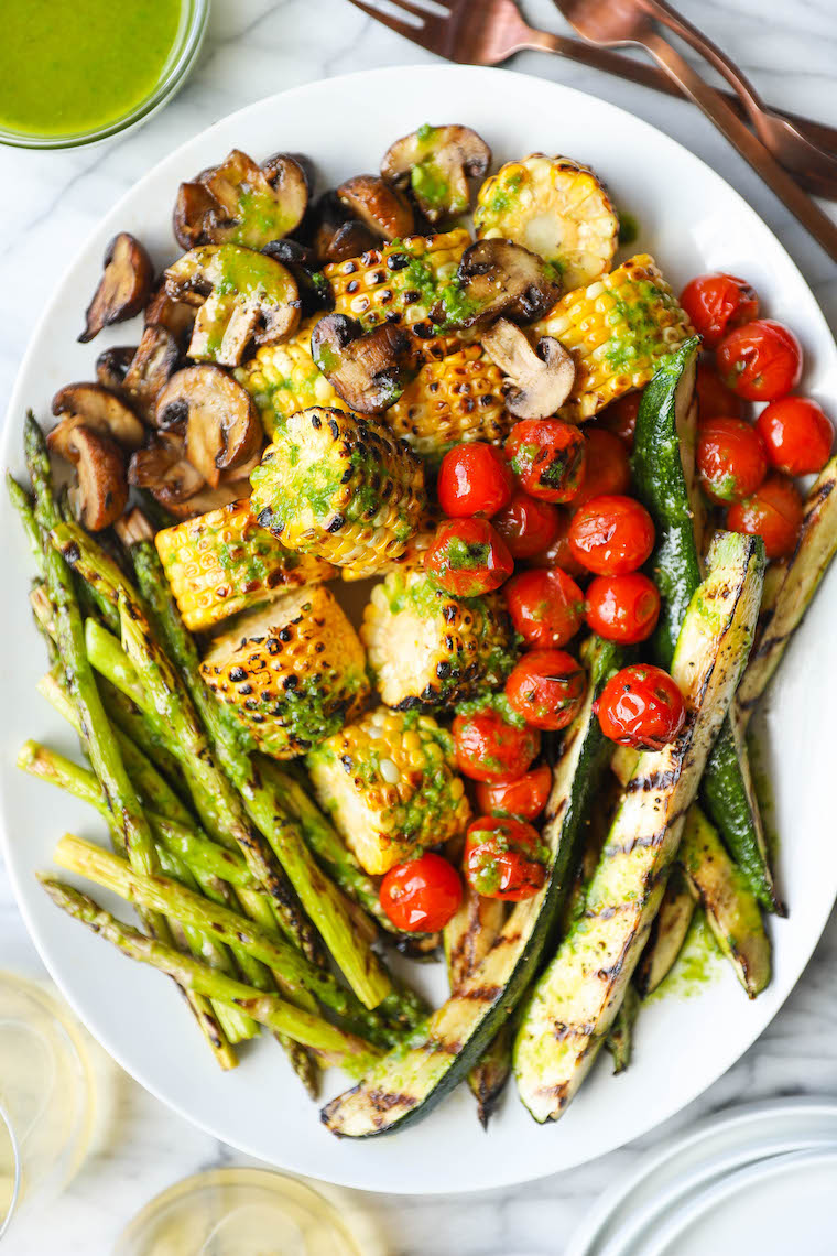 Easy Grilled Vegetables - Perfectly crisp-tender grilled veggies served with an amazing, tangy, garlicky basil sauce. You'll want this sauce on everything!