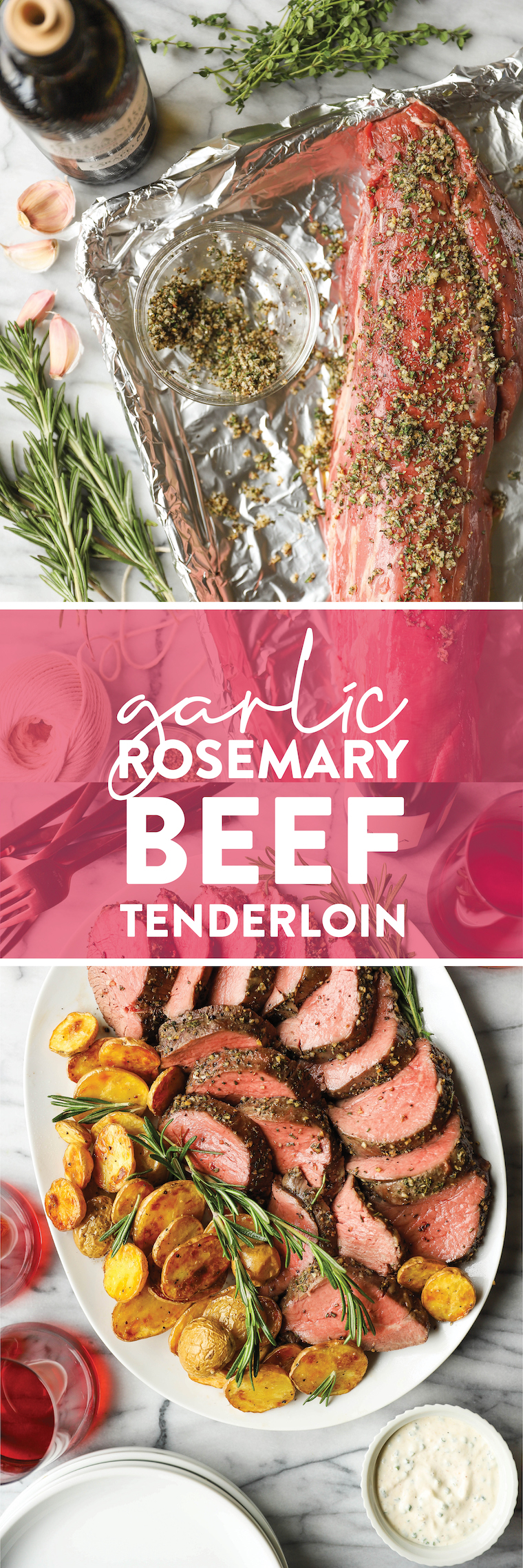 Garlic Rosemary Beef Tenderloin - Cooked low + slow, this is the most perfect (and only way to cook) tenderloin! So easy, so tender, so good.