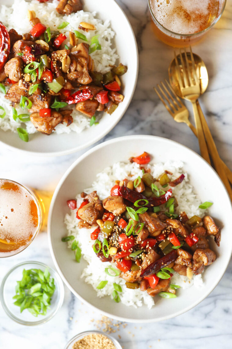 Kung Pao Chicken - Everyone's favorite chicken stir-fry made so easily right at home! Slightly salty, sweet, sour + spicy. A winning combo!