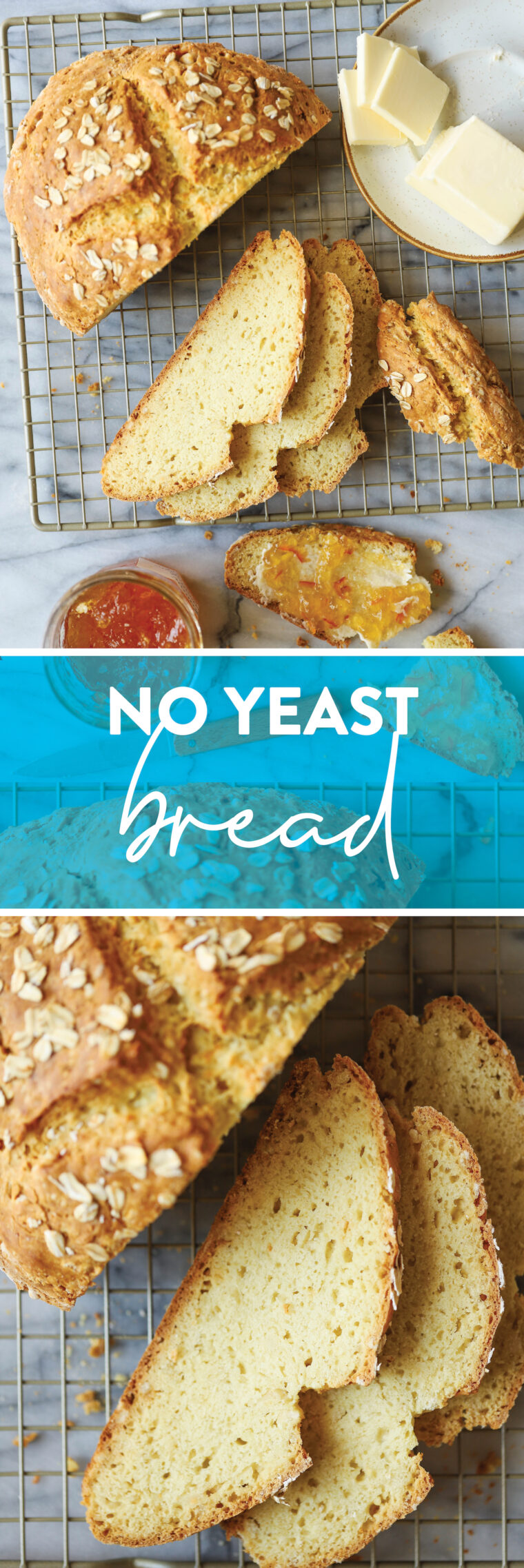 No Yeast Bread - Yes, you can make beautiful homemade rustic bread WITHOUT the yeast, proof, or rise. Made so quickly + easily. AND SO GOOD.