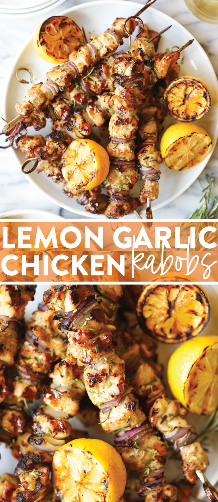 Lemon Garlic Chicken Kabobs - With the most heavenly lemony-garlicky marinade, these kabobs will be made all the time! So tender, so juicy!