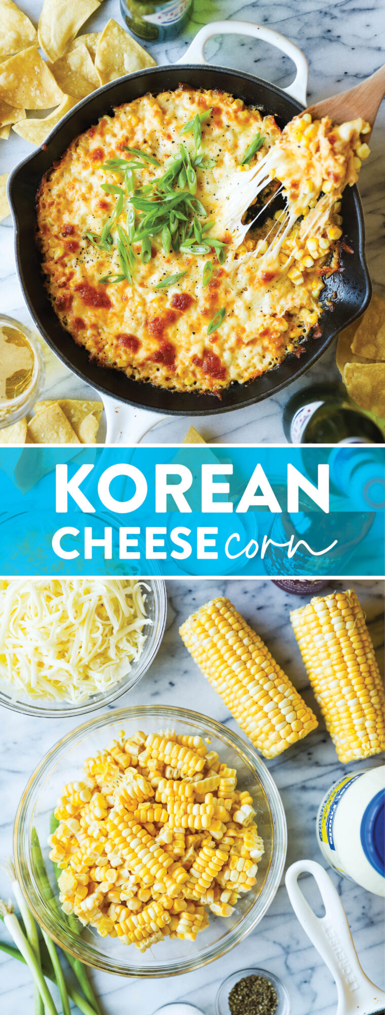 Korean Cheese Corn - Made in less than 30 min with fresh corn, mayo, Sriracha, and mozzarella. So cheesy, so creamy, and just so darn good!