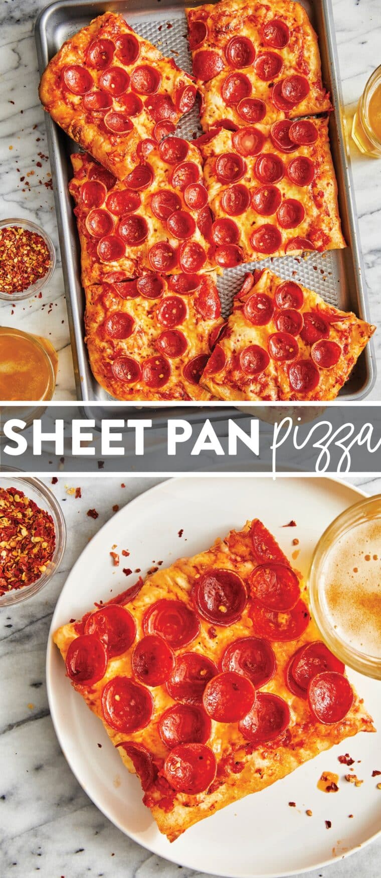 Sheet Pan Pizza - This sheet pan pizza is so easy and customizable for the whole family to enjoy - make it with cheese, pepperoni, sausage, or all the veggies!