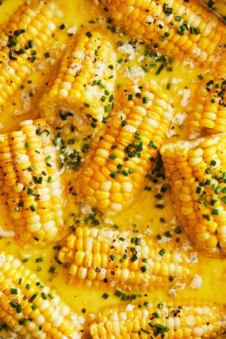 Milk boiled corn! Basically a buttery milk bath for the juiciest, sweetest corn. Perfect summer corn. Tender, flavorful, and ready in 30 min!