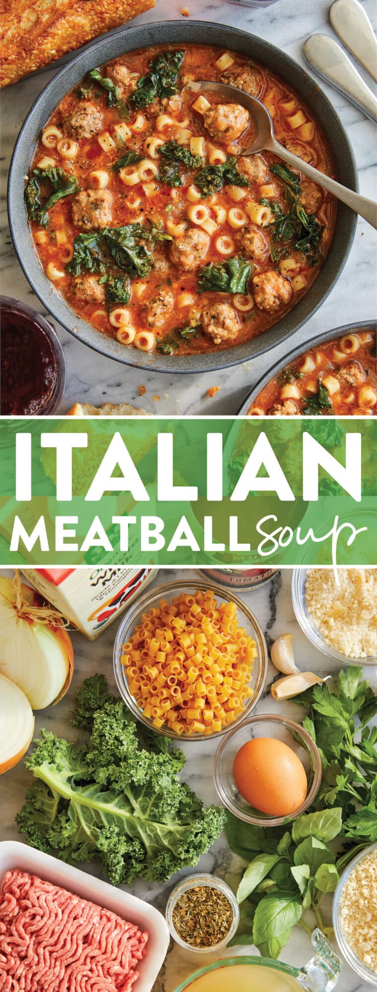 Italian Meatball Soup - The COZIEST soup with homemade, tender, juicy meatballs, little pasta noodles (ditalini pasta) and sneaked in greens!