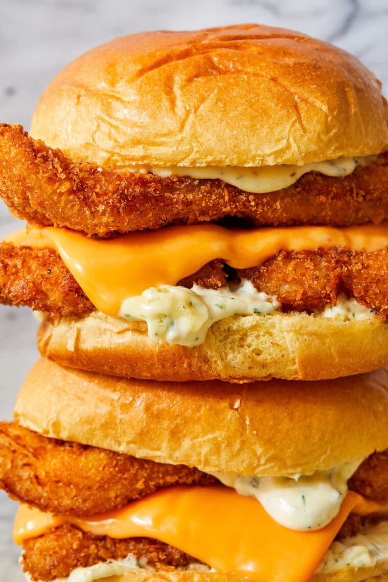Crispy Fish Sandwiches - Oh-so-crisp fish sandwiches with melted cheese, soft brioche buns and homemade tartar sauce! Just so so good.