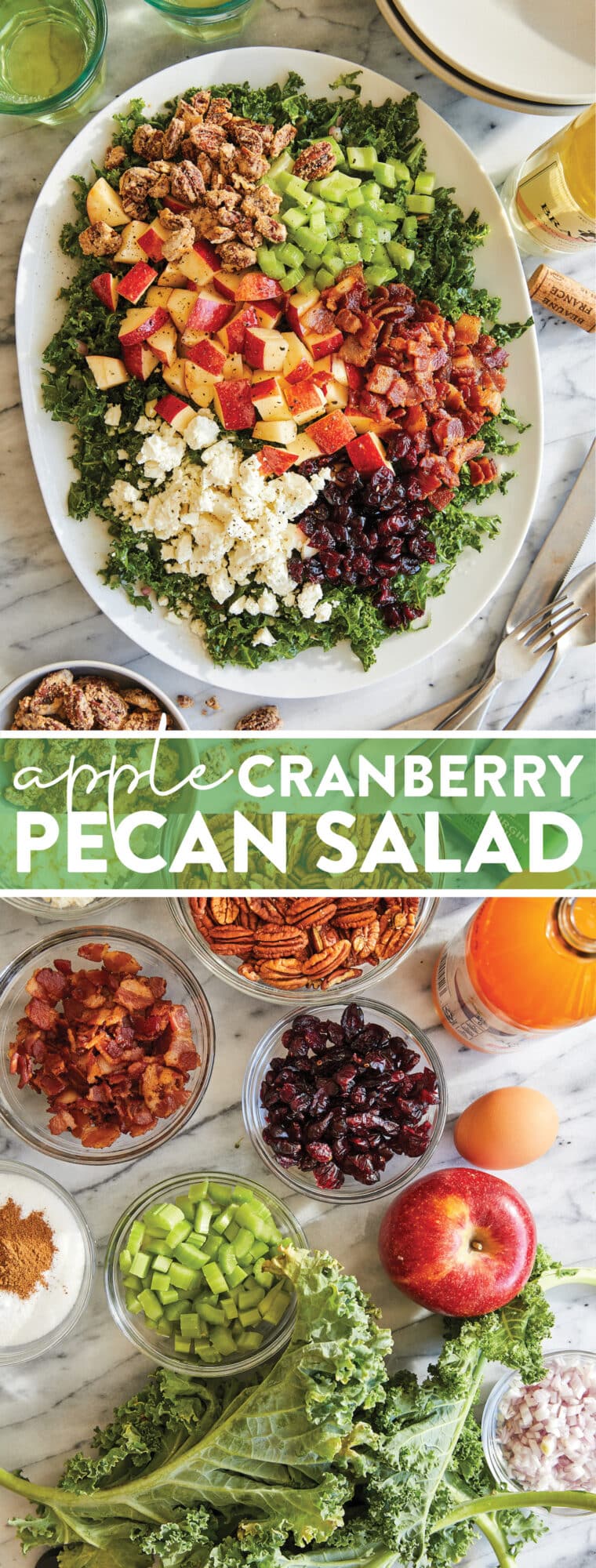 Apple Cranberry Pecan Salad - A bright, refreshing fall salad with apples, bacon + the most amazing candied pecans. Perfect for the holidays!