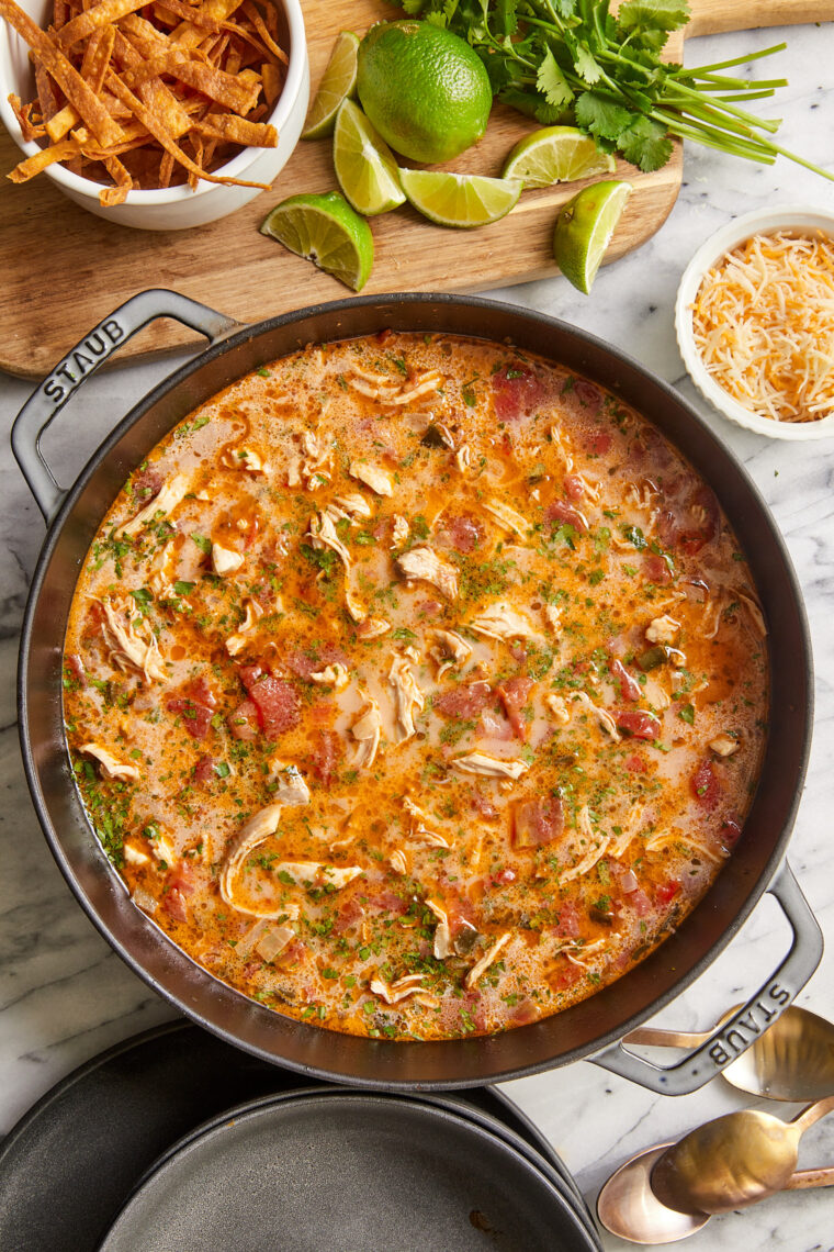 Creamy Chicken Tortilla Soup - Simple, one pot dinner with tender shredded chicken loaded with your favorite toppings. So creamy & so so cozy.