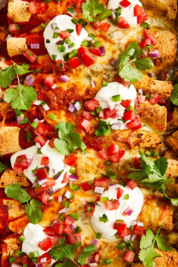 Red and Green Chicken Enchiladas
