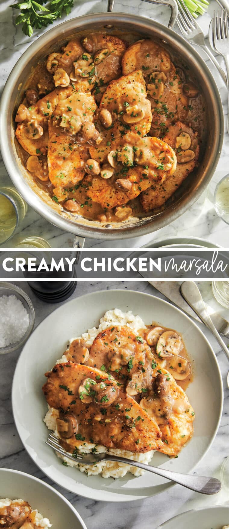 Creamy Chicken Marsala - A classic Italian dish EVERYONE will love! Pan-fried chicken in the most amazing marsala-mushroom cream sauce! YUM!