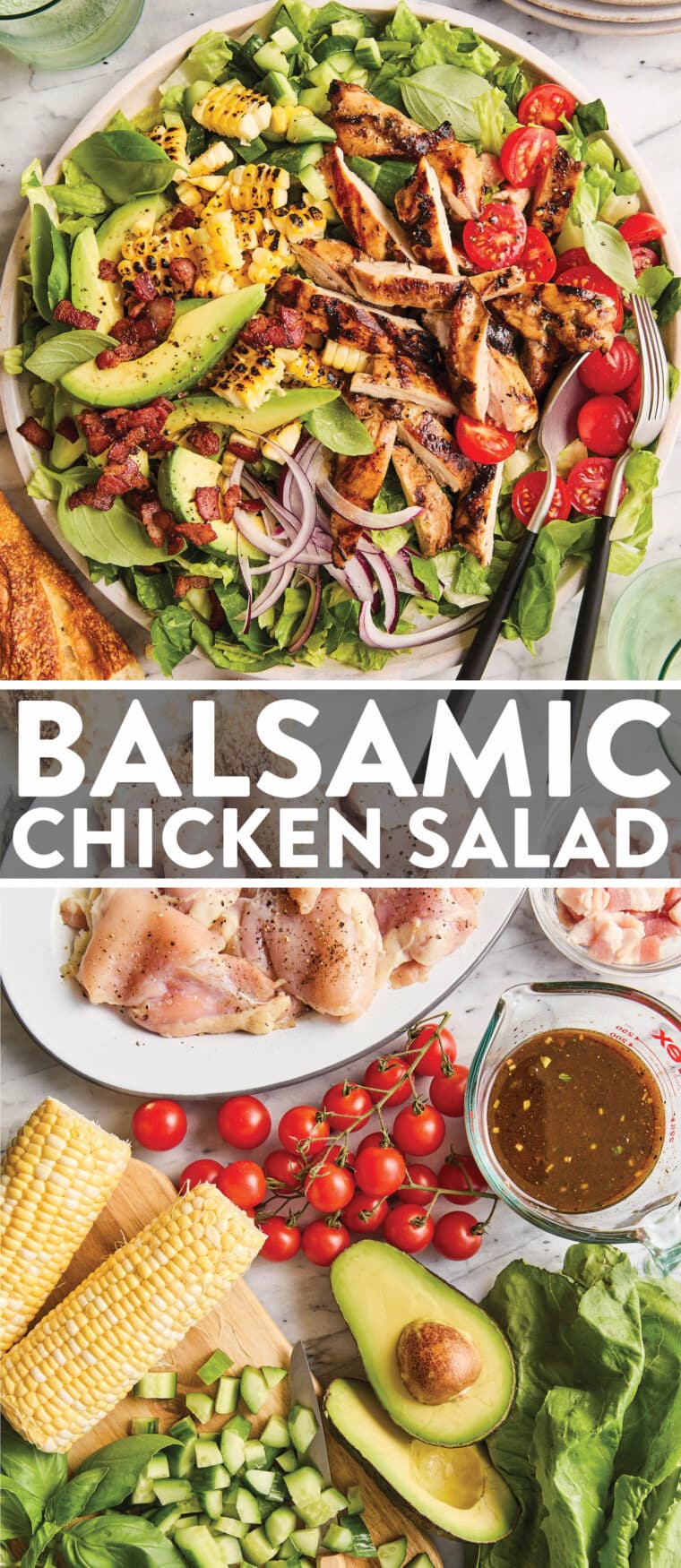 Balsamic Chicken Salad - Made with the juiciest, tender, flavor-packed grilled chicken and a homemade (super easy) balsamic vinaigrette!