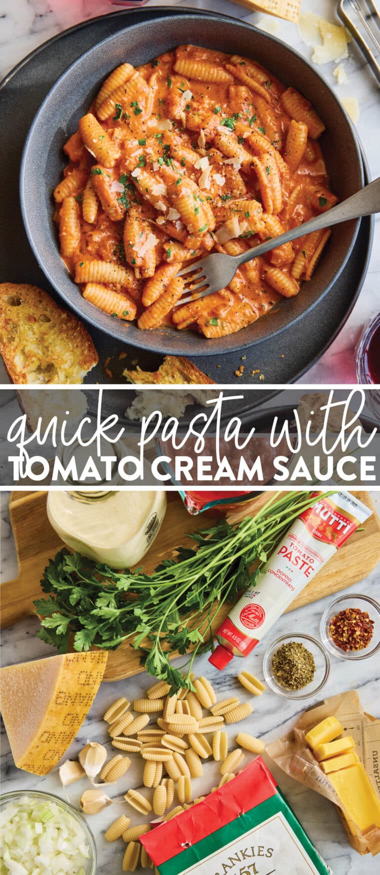 Quick Pasta with Tomato Cream Sauce - Your go-to easy peasy pasta recipe yet fancy enough for company! So luscious, velvety, creamy + saucy!