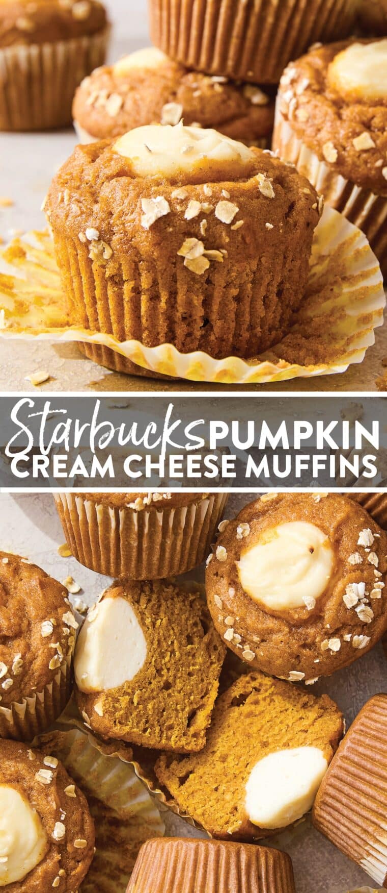Pumpkin Cream Cheese Muffins (Starbucks Copycat) - Moist, tender pumpkin muffins with a cream cheese filling that will knock your socks off!