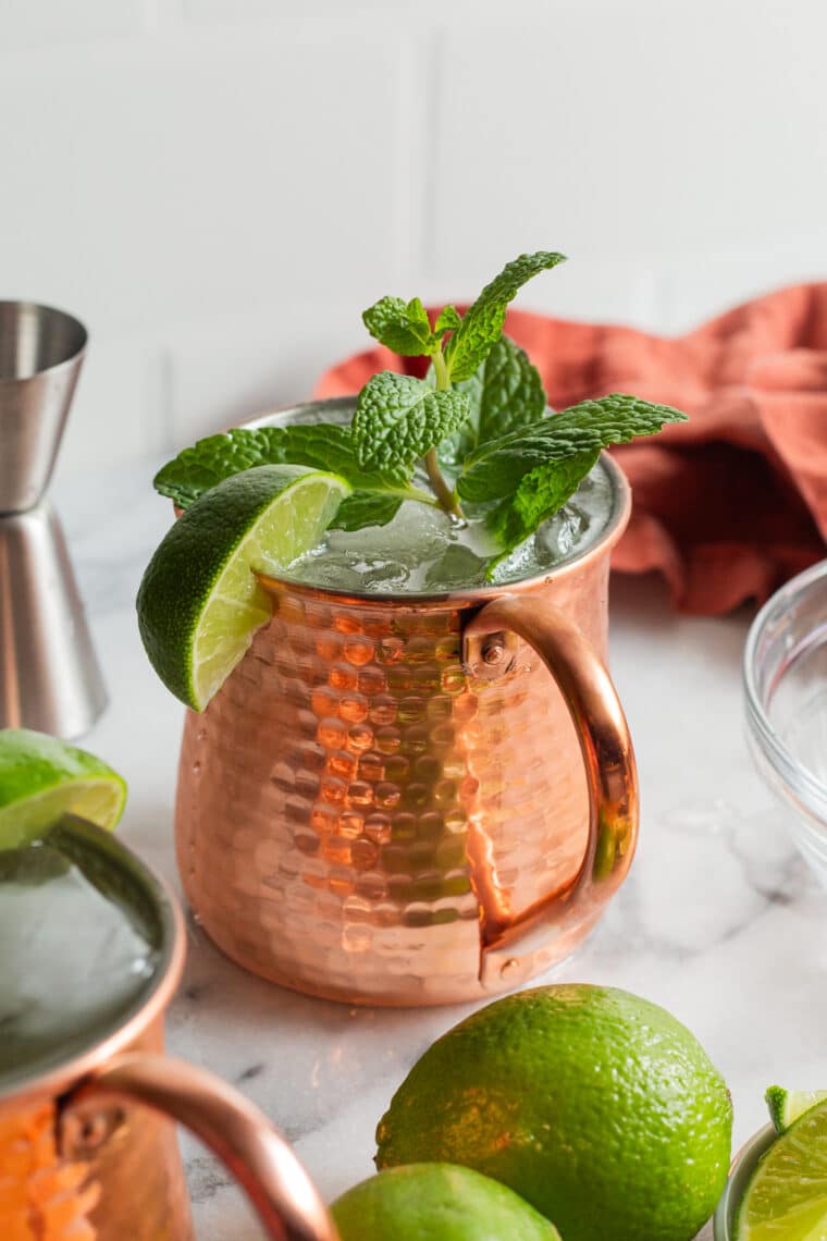 Moscow Mule cocktail in copper mug