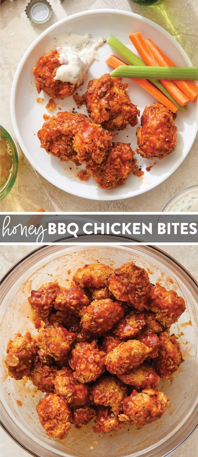 Honey BBQ Chicken Bites - Baked honey BBQ chicken bites! Saucy, sticky, and finger-licking good. Perfect for entertaining, game day or a quick weeknight-friendly meal!