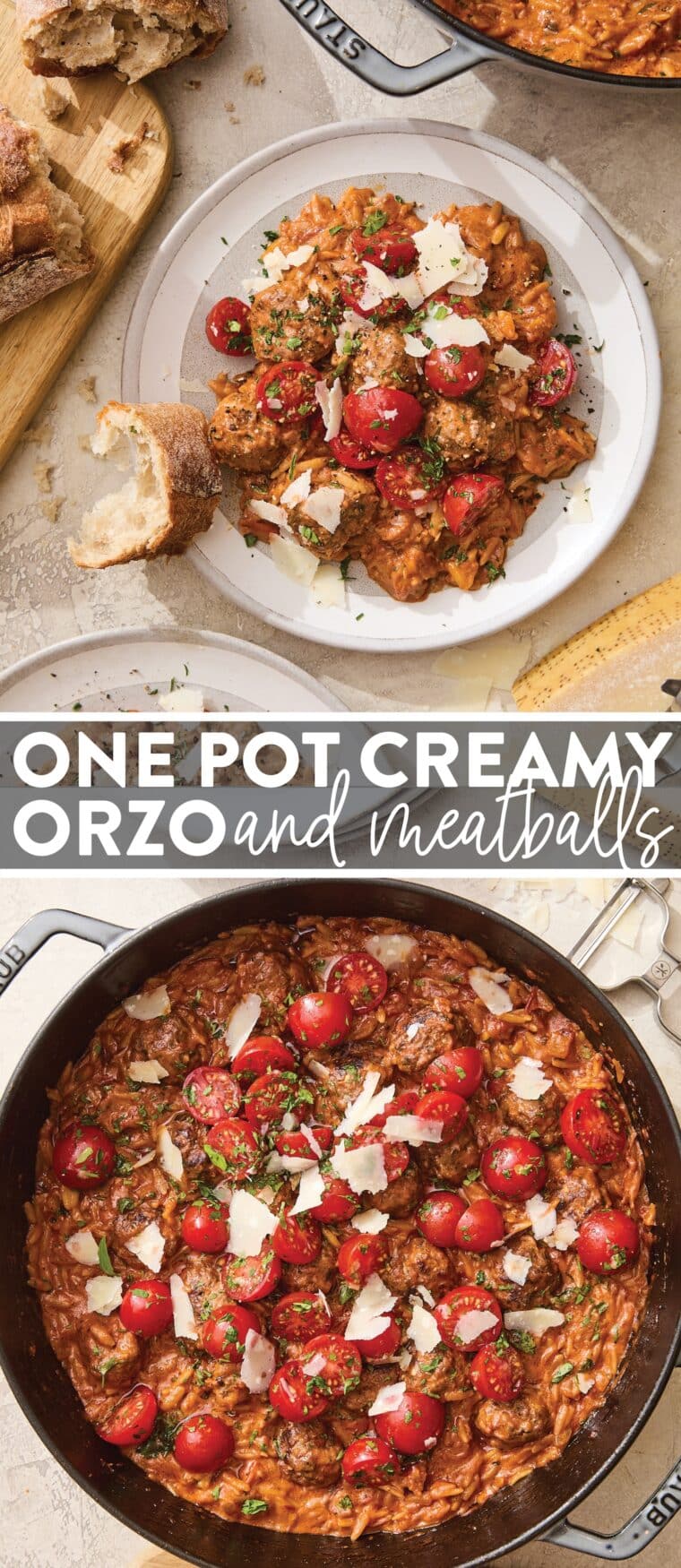 One Pot Creamy Orzo and Meatballs - This creamy orzo and meatball dinner comes together so easily in one pot! The best part? The homemade meatballs are so juicy and so tender!